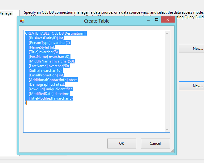 Create table destination
